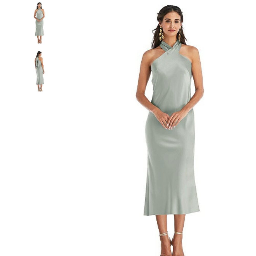 "Lovely LB025" Willow Green Halter Midi Bridesmaids Dress